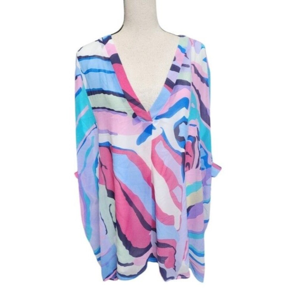 Entro Abstract Affair Tunic Blouse NWT Size XL Kimono Sleeves Lined Flowy